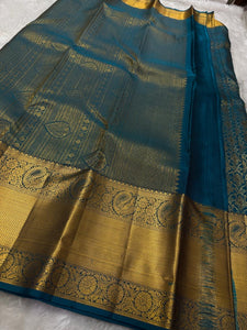 Classic Teal Blue Bridal Elegance Kanchipuram Handloom Silk Saree SS23699