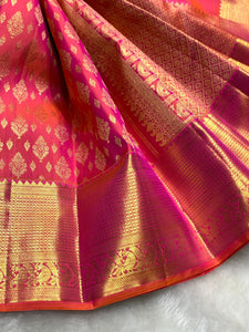 Classic Pinkish Orange 2gm Zari Bridal Elegance Kanchipuram Handloom Silk Saree SS25983