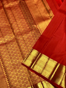 Classic Deep Orange 2gm Zari Bridal Elegance Kanchipuram Handloom Silk Saree SS25449