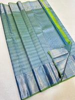 Load image into Gallery viewer, Classic Shady Green Silver Zari Bridal Elegance Kanchipuram Handloom Silk Saree SS23579
