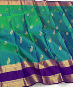 Load image into Gallery viewer, Classic Peacock Blue 1gm Zari Elegance Kanchipuram Handloom Silk Saree SS24198
