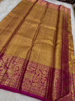 Load image into Gallery viewer, Classic Antique Golden Mustard &amp; Deep Pink 3gm Zari Elegance Kanchipuram Handloom Silk Saree SS25190

