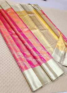 Classic Peachy Rose 1gm Zari Kanchipuram Handloom Silk Saree SS26192