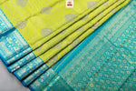 Load image into Gallery viewer, Classic Spring Green &amp; Azure Blue Kanchipuram Handloom Silk Saree SS26624
