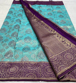 Load image into Gallery viewer, Pastel Cerulean Blue &amp; Berry Purple Designed 1gm Zari Bridal Elegance Kanchipuram Handloom Silk Saree SS19596
