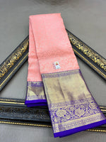 Load image into Gallery viewer, Classic Rose Pink &amp; Robin Blue Elegance Kanchipuram Handloom Silk Saree SS23593
