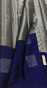 Classic Silver Grey & Royal Blue Elegance Handloom Soft Silk Saree SS23245