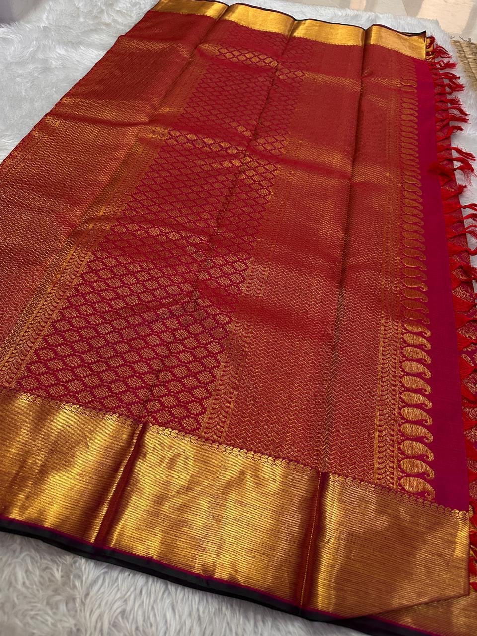 Classic Ruby Pink 2gm Zari Elegance Kanchipuram Handloom Silk Saree SS24803