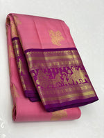 Load image into Gallery viewer, Classic Pastel Rose &amp; Purple Plum Elegance Kanchipuram Handloom Silk Saree SS24122
