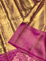 Load image into Gallery viewer, Classic Gold &amp; Glow Purple Elegance Kanchipuram Handloom Silk Saree SS25435
