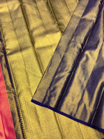 Load image into Gallery viewer, Classic Ruby Pink &amp; Navy Blue 2gm Zari Elegance Kanchipuram Handloom Silk Saree SS27497
