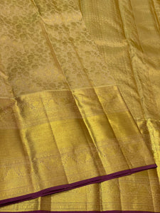 Shimmer Gold & Berry Wine 2gm Zari Elegance Bridal Kanchipuram Handloom Silk Saree SS24376