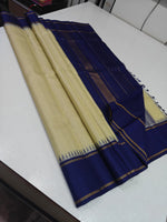 Load image into Gallery viewer, Classic Butter Cream &amp; Royal Blue 2gm Zari Korvai Elegance Kanchipuram Handloom Silk Saree SS27104
