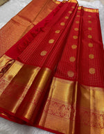 Load image into Gallery viewer, Classic Crimson Red 2gm Zari Vaira Oosi Checks Bridal Elegance Kanchipuram Handloom Silk Saree SS23735
