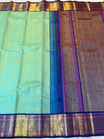 Load image into Gallery viewer, Classic Sea Green &amp; Imperial Blue Elegance Kanchipuram Handloom Silk Saree SS27165
