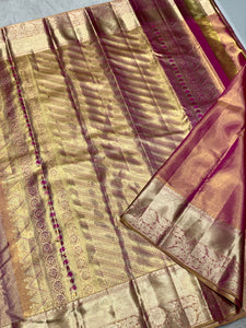 Pastel Pink Dual Toned Jyothika Inspired 2gm Zari Bridal Elegance Kanchipuram Handloom Silk Saree SS25447
