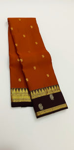 Load image into Gallery viewer, Classic Rustic Orange &amp; Chocolate Brown Kanchipuram Handloom Silk Saree SS26251
