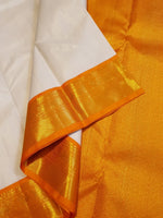 Load image into Gallery viewer, Classic White &amp; Orange Valakappu 2gm Zari Korvai Elegance Kanchipuram Handloom Silk Saree SS27920

