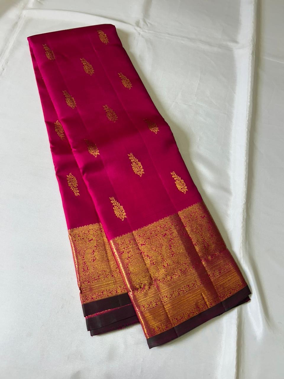 Classic Glow Pink 2gm Zari Elegance Kanchipuram Handloom Silk Saree SS24083