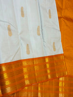 Load image into Gallery viewer, Classic Chalk White &amp; Orange 2gm Zari Elegance Kanchipuram Handloom Silk Saree SS28275

