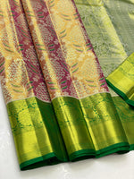 Load image into Gallery viewer, Classic Pastel Orange &amp; Parrot Green 2gm Zari Elegance Kanchipuram Handloom Silk Saree SS24262
