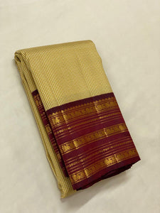 Creamy Beige & Barn Maroon 2gm Elegance Kanchipuram Handloom Silk Saree SS20543