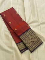 Load image into Gallery viewer, Classic Burnt Orange &amp; Dark Espresso Brown 2gm Zari Kanchipuram Handloom Silk Saree SS26636
