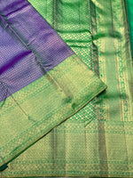 Load image into Gallery viewer, Classic Bluish Violet &amp; Green 2gm Zari Elegance Kanchipuram Handloom Silk Saree SS25437
