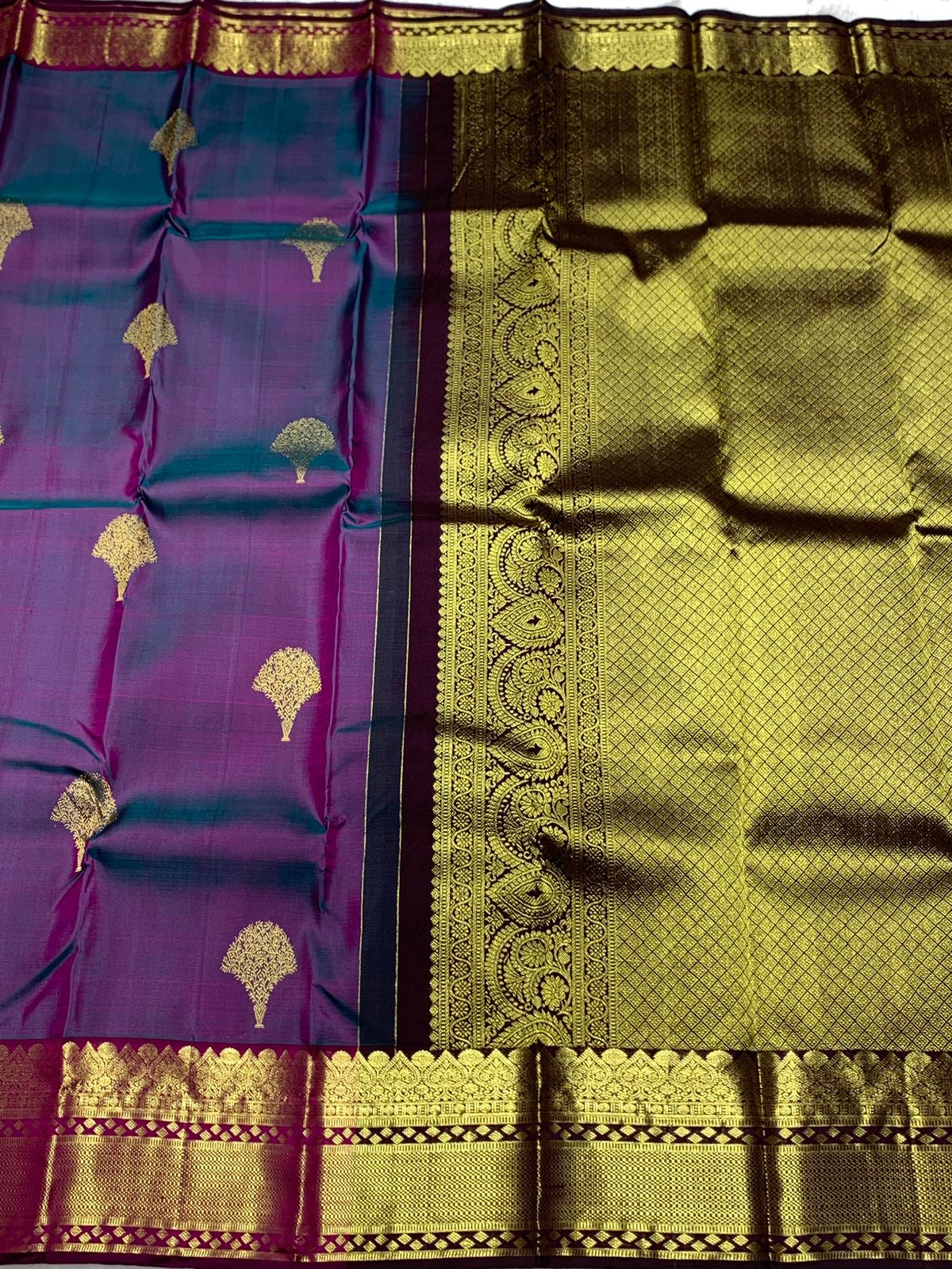 Classic Jam Purple & Plum 2gm Zari Kanchipuram Handloom Silk Saree SS25986