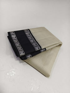 Classic Beige & Black thread work korvai Vintage Elegance Kanchipuram Handloom Silk Saree SS24712