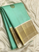 Load image into Gallery viewer, Classic Sea Green &amp; Offwhite 2gm Zari Vintage Elegance Kanchipuram Handloom Silk Saree SS27892
