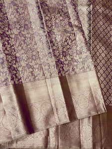 Classic Pastel Purple 2gm Zari Bridal Designer Brocade Elegance Kanchipuram Tissue Handloom Silk Saree SS24205