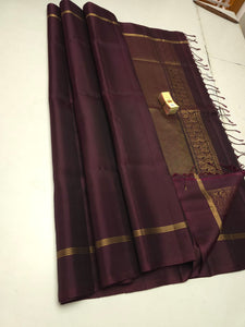 Classic Dark Chocolate Elegance Plain Handloom Soft Silk Saree SS26301
