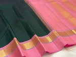 Load image into Gallery viewer, Classic Bottle Green &amp; Baby Pink 1gm Zari Korvai Elegance Kanchipuram Handloom Silk Saree SS27514

