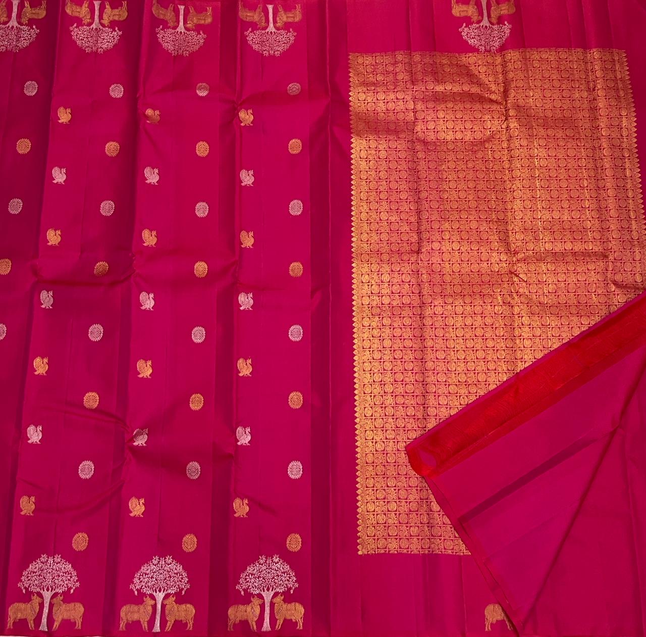 Classic Deep Pink 2gm Zari Elegance Kanchipuram Handloom Silk Saree SS25303