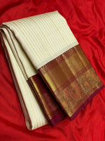 Load image into Gallery viewer, Classic Cream &amp; Barn Red 2gm Zari Meena Border Kanchipuram Handloom Silk Saree SS25590

