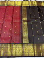 Load image into Gallery viewer, Classic Rust Brick Brown &amp; Black Elegance Kanchipuram Handloom Silk Saree SS27163
