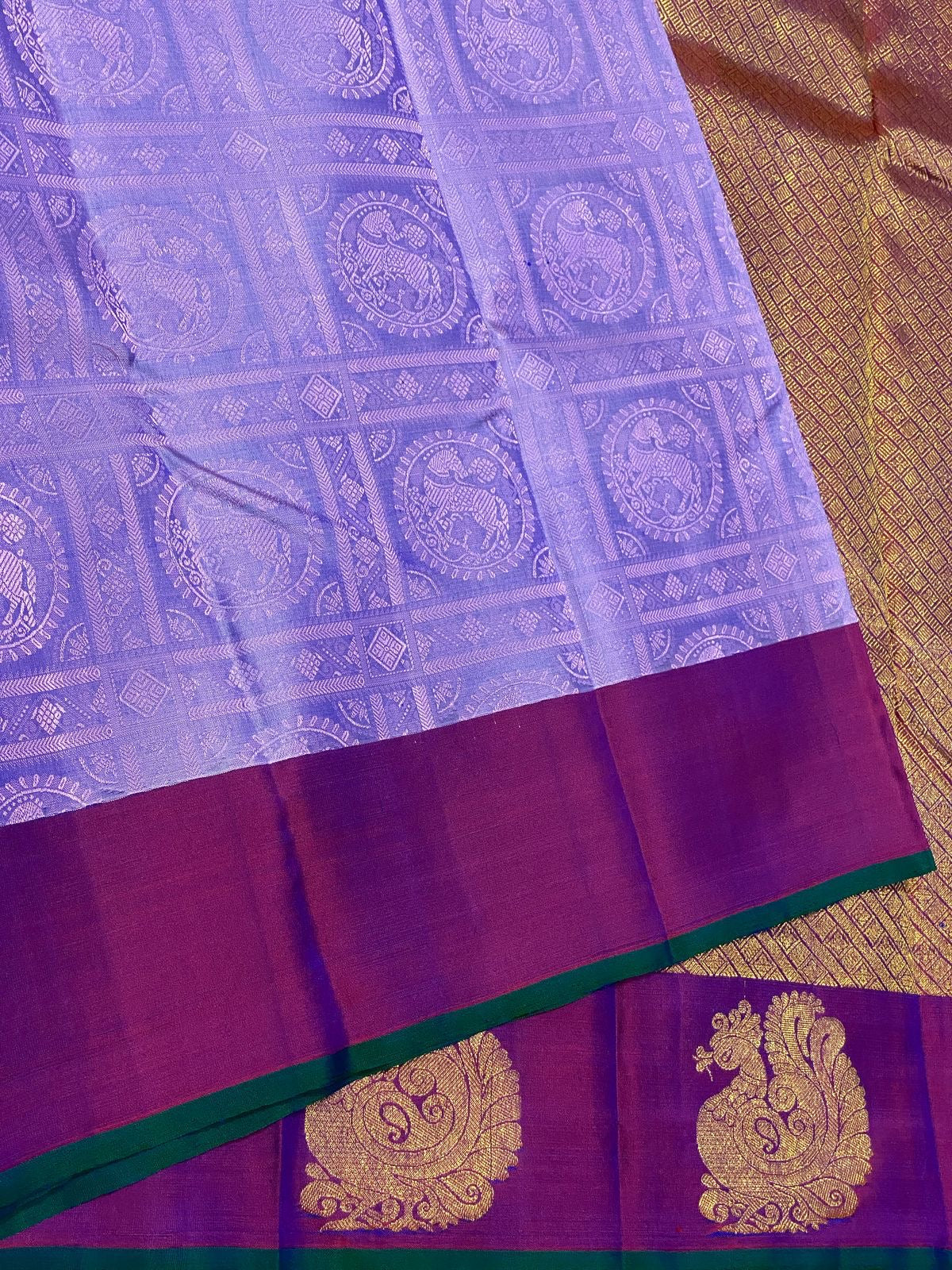 Classic Lavender & Wine Plum 2gm Zari Elegance Kanchipuram Handloom Silk Saree SS24689