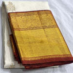 Load image into Gallery viewer, Classic White &amp; Brown 2gm Zari Korvai Brocade Bridal Elegance Kanchipuram Handloom Silk Saree SS27073
