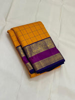 Load image into Gallery viewer, Classic Golden Yellow &amp; Wine Berry 1gm Zari Elegance Kanchipuram Handloom Silk Saree SS24712
