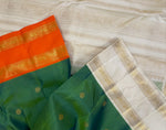 Load image into Gallery viewer, Classic Dark Olive Green Cream &amp; Orange 1gm Zari Ganga Jamuna Elegance Kanchipuram Handloom Silk Saree SS28571
