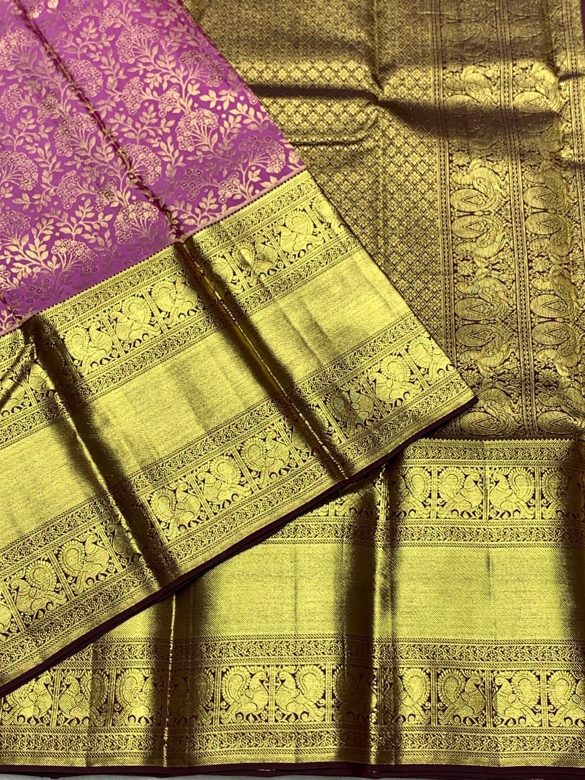 Classic Onion Pink & Mahogany Red 2gm Zari Kanchipuram Handloom Silk Saree SS26002