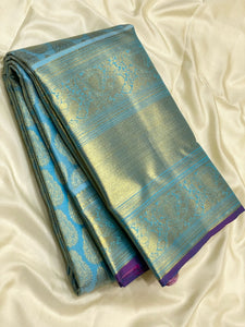 Classic Sky Blue & Vadamalli Brocade 2gm Zari Bridal Elegance Kanchipuram Handloom Silk Saree SS24380