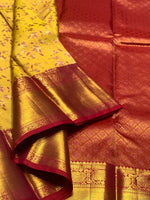 Load image into Gallery viewer, Classic Mustard &amp; Red 2gm Zari Elegance Kanchipuram Handloom Silk Saree SS24786
