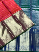 Load image into Gallery viewer, Classic Dark Pink &amp; Peacock Blue 2gm Zari Elegance Kanchipuram Handloom Silk Saree SS24616
