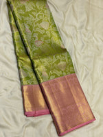 Load image into Gallery viewer, Classic Spring Green &amp; Nude Pink 2gm Zari Tissue Brocade Bridal Elegance Kanchipuram Handloom Silk Saree SS27092
