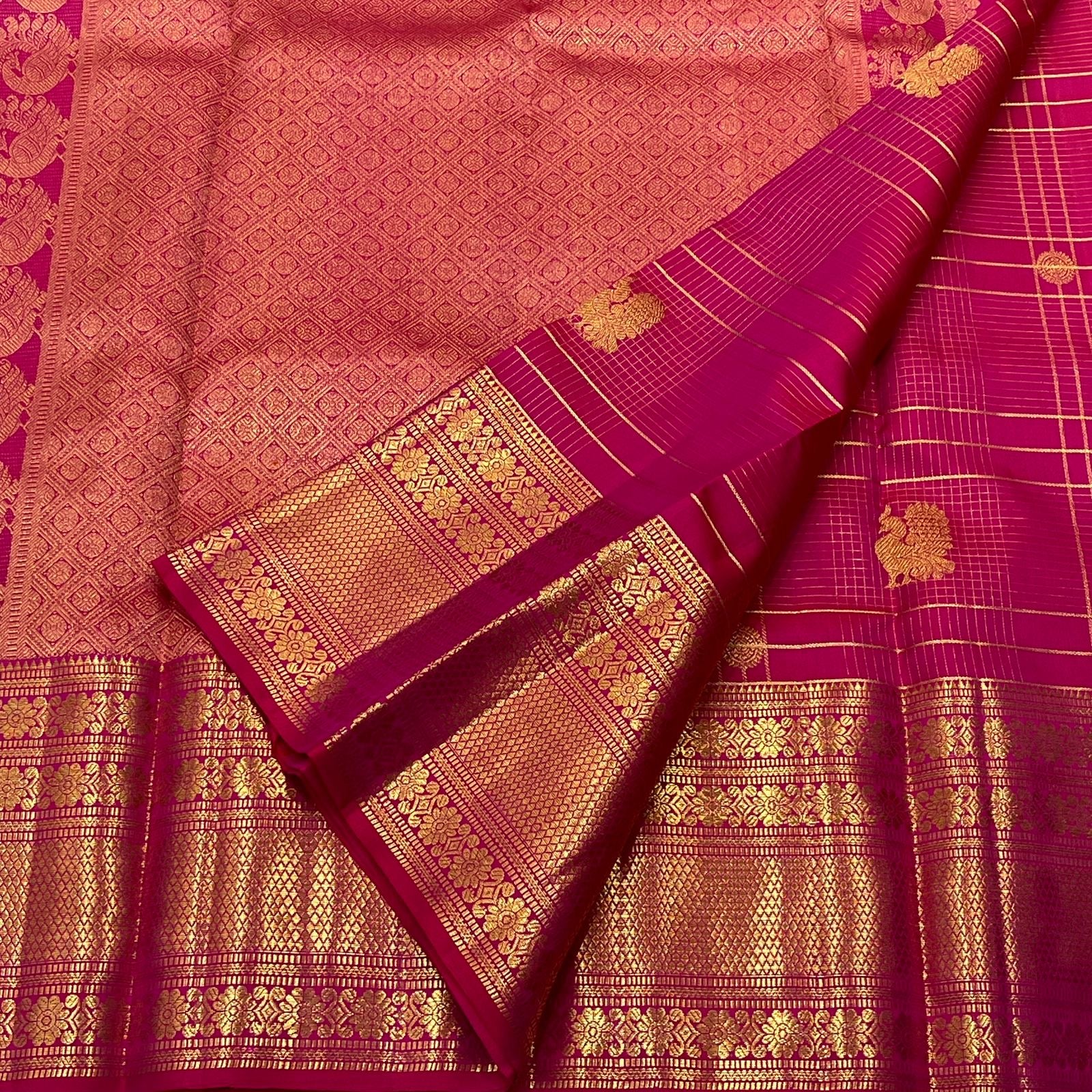 Classic Cerise Pink 2gm Zari Bridal Elegance Kanchipuram Handloom Silk Saree SS24717