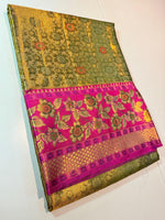 Load image into Gallery viewer, Classic Gold Green &amp; Fuchsia Pink Meenakari Bridal Elegance Kanchipuram Handloom Silk Saree SS25846
