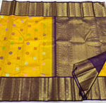 Load image into Gallery viewer, Classic Sunny Yellow &amp; Berry Purple 3gm Zari Elegance Kanchipuram Handloom Silk Saree SS24454
