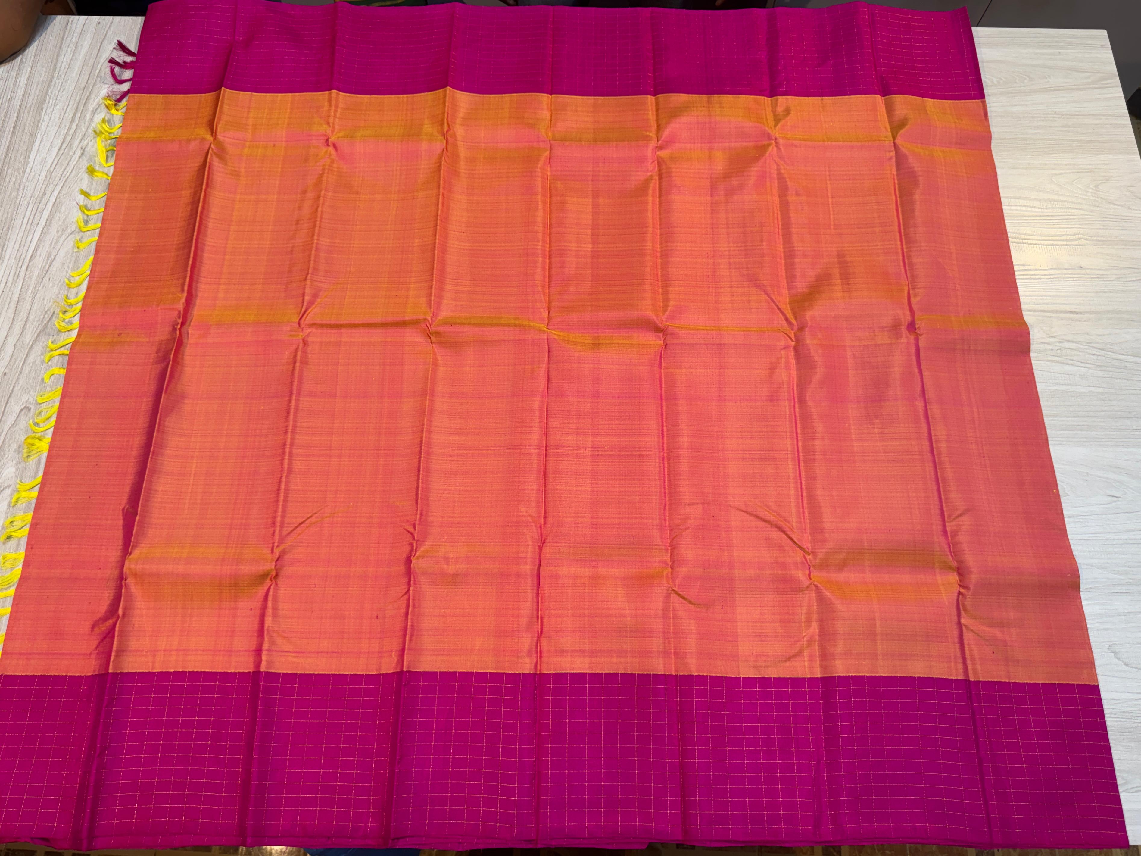 Classic Orange & Deep Pink Kanchipuram Handloom Silk Saree SS26576